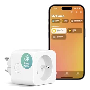 Meross Prise Connectée (Type E), 16A Prise WiFi Compatible avec Apple HomeKit, Alexa et Google Home, Prise Intelligente avec Mesure de Consommation Électrique, Commande Vocale et Contrôle à Distance