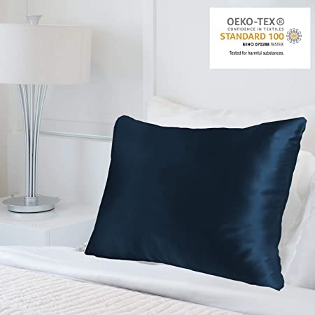MYK Silk 25 Momme Luxury Mulberry Silk Pillowcase, Oeko-TEX Certified, Hypoallegernic, Hair and Skin Care, Curly Friendly Essentials, Navy Blue, Standard…
