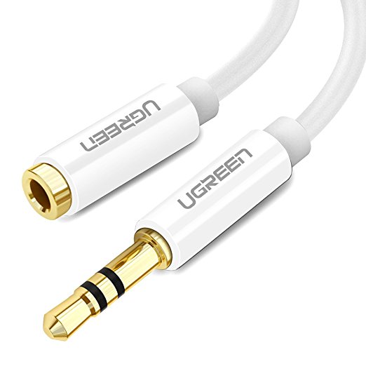 Ugreen 3.5mm Stereo Auxiliary Extension Cable Gold Plated for iPhone, iPad or Smartphones, Tablets, Media Players (1.5m, White)