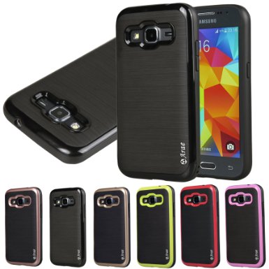 Core Prime Case Arae Samsung Galaxy Core Prime Case Shock-Absorption Hybrid Dual Layer Defender CaseDrop Protection Brushed Metal Texture cover for Samsung Galaxy Core Prime G360 Black