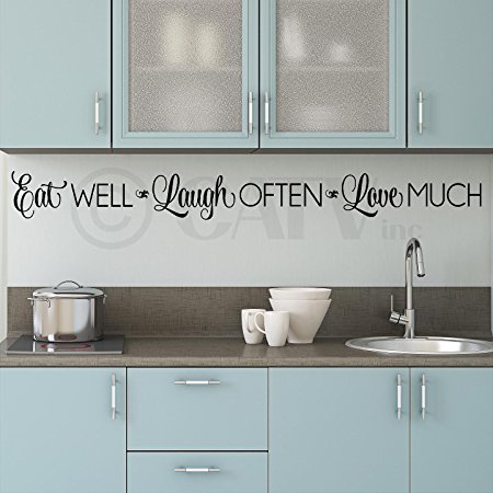 Eat Well Laugh Often Love Much wall saying vinyl lettering home decor decal sticker quote appliques (Black, 6x57)