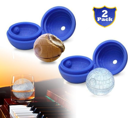 2 Pack uHome Silicone Mold Ice Cube Tray Ball Whiskey Baking Chocolate Soap for Star Wars Lovers or Party Theme