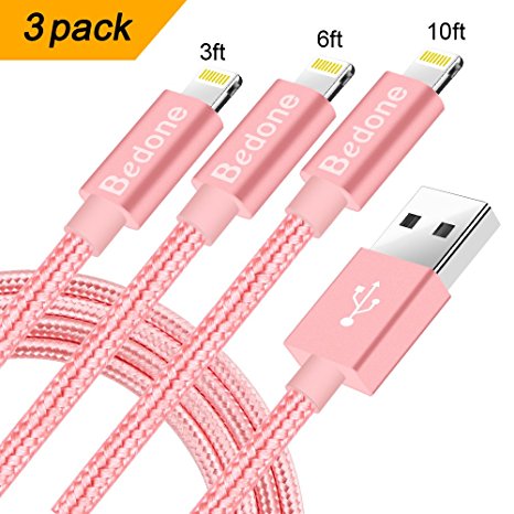 iPhone Charger, Lightning Cable[ 3FT 6FT 10FT] Lighting to USB Cable Nylon Braided Cord Charger for iPhone X/8/8 Plus/7/7 Plus/6s/6s Plus/6/6 Plus/iPad and More (Rose Gold)