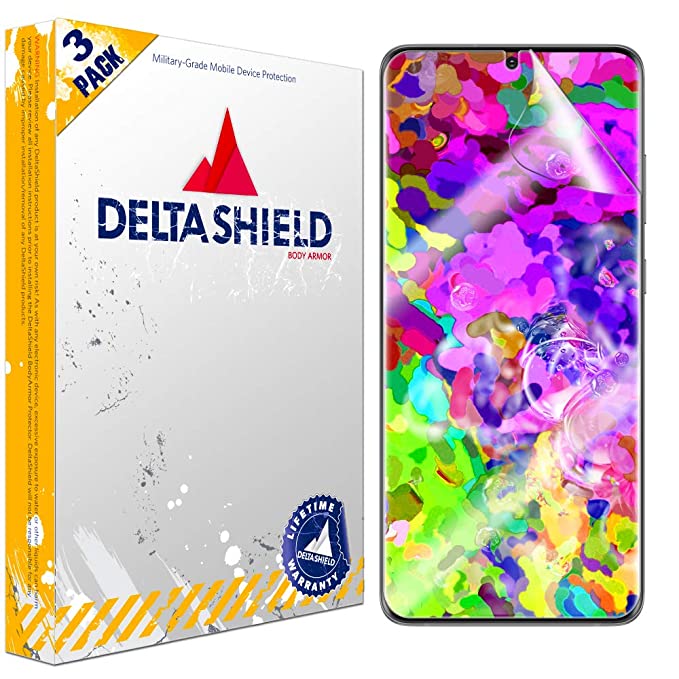 DeltaShield Screen Protector for Samsung Galaxy S20 Ultra (6.9 inch)(3-Pack) (Compatible with Cases) BodyArmor Anti-Bubble Military-Grade Clear TPU Film