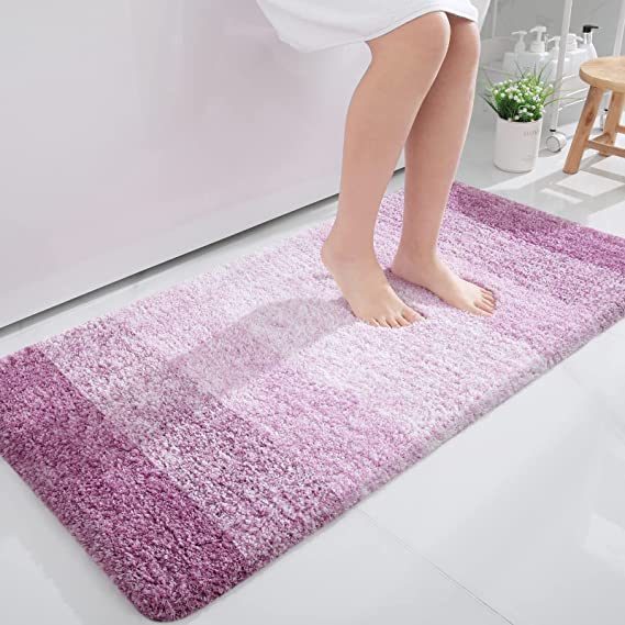 OLANLY Luxury Bathroom Rug Mat, Extra Soft and Absorbent Microfiber Bath Rugs, Non-Slip Plush Shaggy Bath Carpet, Machine Wash Dry, Bath Mats for Bathroom Floor, Tub and Shower, 47x24, Purple