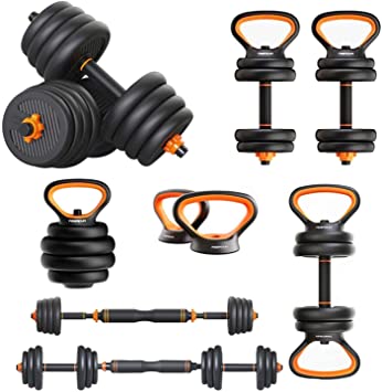 FEIERDUN Free Dumbbells Weights Set Adjustable Barbell Fitness Kettlebells Push Up Stand