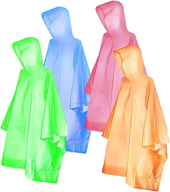 Ponchos for Kids Adults, FishOaky Rain Ponchos Multi-colored Raincoat for Camping Hiking Traveling Backpacking, 4 Pack
