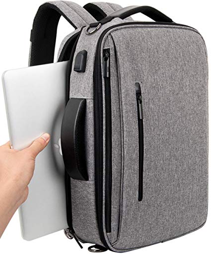 SLOTRA Laptop Briefcase Convertible Laptop Backpack 15.6 Inch Laptop Bag Messager Bag Multi-function Backpack with USB Charging Port for Business College Grey