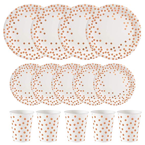 ALINK 150PCS Biodegradable Rose Gold Disposable Paper Plates Cups Set, 50 Dinner Plates, 50 Salad Plates,50 Paper Cups for Birthday Party, Wedding, Thanksgiving, Christmas, Bridal/Baby Shower Holiday