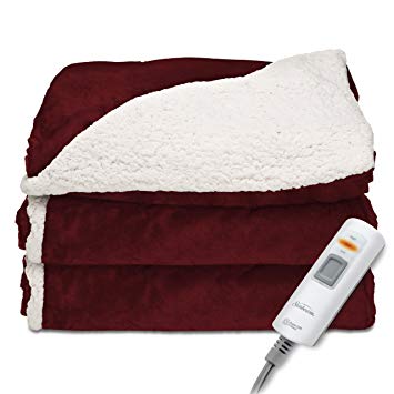 Sunbeam Reversible Sherpa/Mink Heated Throw Blanket with EliteStyle II Controller, Premium Soft Super Warm Plush Electric Throw Blanket, Garnet Red