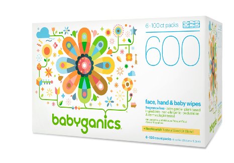 Babyganics Face, Hand & Baby Wipes, Fragrance Free, 600 Count (Contains Six 100-Count Packs)