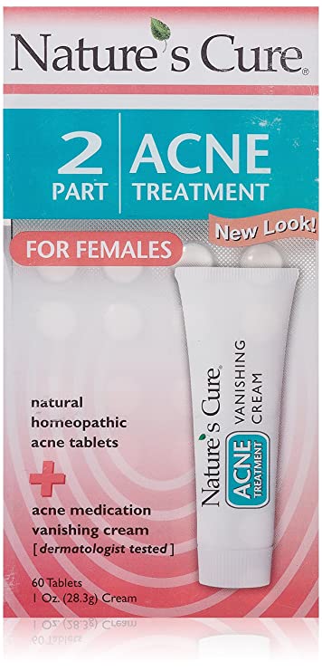 Nature's Cure Two-Part Acne Treatment System, for Women, 1 month supply (60 Tablets, 1 Ounce Cream - Pack of 1)