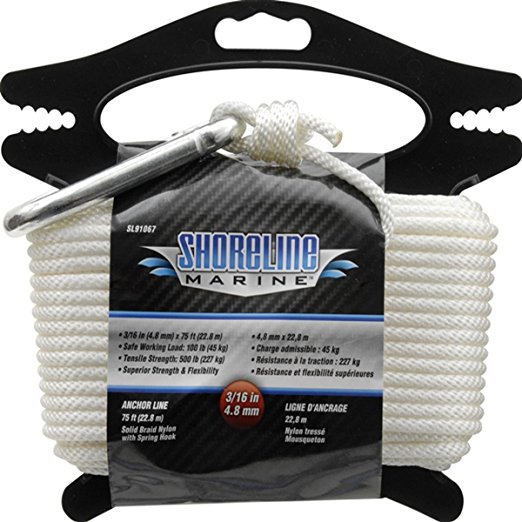 Shoreline Marine Solid Braid Anchor Line, 3/16-Inch x 75-Feet