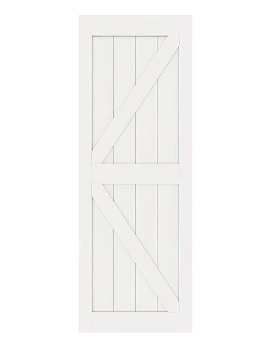 DIYHD K 30X84inch White Sliding Barn Slab MDF Solid Core Primed Interior Door Panel(Disassembled) White-30X84",