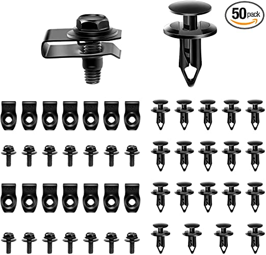 50PCS Body Bolts Screws Metal - Universal U-Nuts Kit Engine Splash Cover Body Bolt Mudguard Fixer Bumper Clamp Fastening Nut Bumper Screw Bolt Rivet Clamp Kit