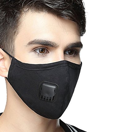 Freahap Anti Dust Mouth Mask Washable Cotton with 6pcs Activated Carbon Filter Anti-fog Face Mask Black