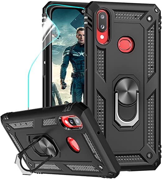 LeYi for Samsung Galaxy A10s Case with Magnetic Ring Holder, Full Body Protective [Military Grade] Silicone TPU Personalised Shockproof Armour Phone Cover with Screen Protector for Galaxy A10s Black