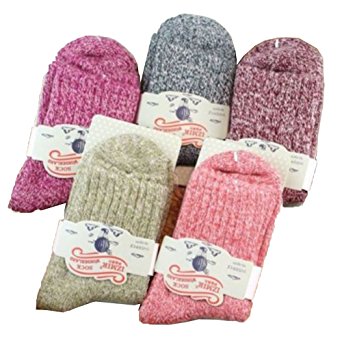 Women 5 Pairs Winter Wool Cashmere Thick Warm Soft Casual Socks