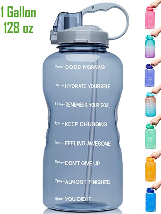 Venture Pal Large 1 Gallon/128 OZ (When Full) Motivational BPA Free Leakproof Water Bottle with Straw & Time Marker Perfect for Fitness Gym Camping Outdoor Sports