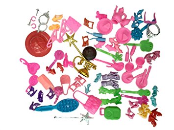 KUPOO Group of 15 Bags 70 Items Shoes Glasses Necklace Tableware Hanger Fit Barbie Dolls