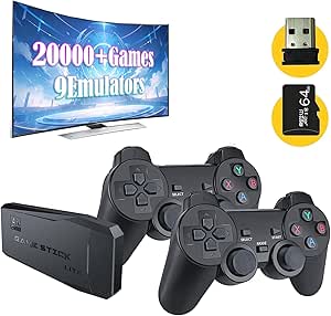 Wireless Retro Game Console,Retro Gaming Console,Retro Game Stick,Plug & Play Video TV Game Stick with 20600 Games Built-in,9 Emulators,with Dual 2.4G Wireless Controllers(64G)