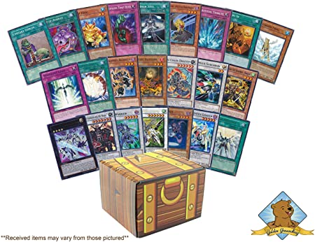 200 Yugioh Cards! Featuring A Mix of 50 Rares and Holos! Includes Golden Groundhog Treasure Chest Storage Box!