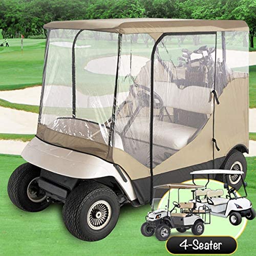 North East Harbor Waterproof Superior Beige and Transparent Golf Cart Cover Enclosure Compatible with Club Car, Ezgo, Yamaha, Fits Most Four-Person Golf Carts