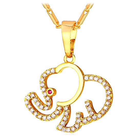Cute Elephant Jewelry CZ Pendants 18K Gold Plated Cubic Zirconia Animal Pendant Necklace