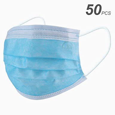 50 PCS disposable Surgical Face Masks，Breathing Protection Health and Beautician Care Hygienic Face Masks- Blue