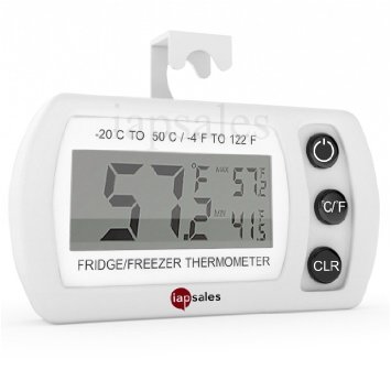 Easy To Read Splash Proof Digital Refrigerator  Freezer Thermometer -4 to 122degF Temperature Range Large Digital Display Works in Celsius and Fahrenheit