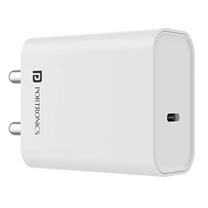 Portronics Adapto 24 Type C 24W Fast Charger Adapter Compatible with iOS & Andriod Smartphones, Tablets(White)