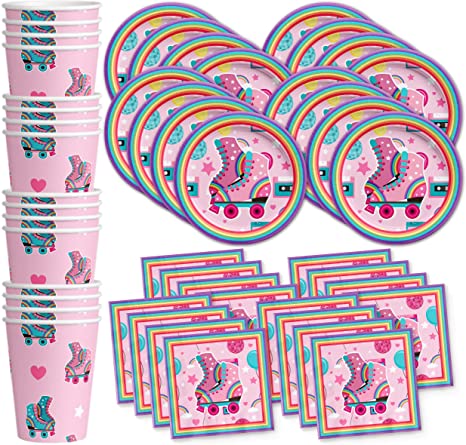 Roller Skating Birthday Party Supplies Set Plates Napkins Cups Tableware Kit for 16