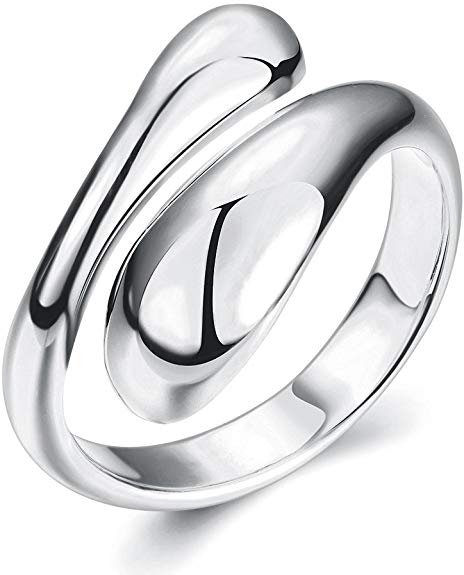 18k Platinum-Plated Waterdrop Open Ring Thumb Finger Band Statement Wrap Rings for Women Girls Men