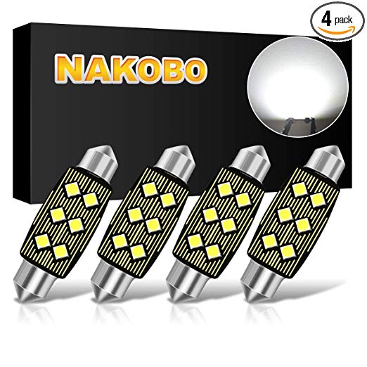NAKOBO Bright 39mm Festoon 6500K White Light 6-SMD 3030 Chipsets Canbus Error Free for 6418 DE3425 DE3423 LED Bulb Car Interior Dome License Plate Door Lights Pack of 4