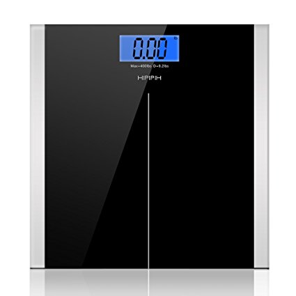 Hippih 400lb / 180kg Electronic Bathroom Scale with Tempered Glass Balance Platform and Advanced Step-On Technology, Digital Weight Scale has Large Easy Read Backlit LCD Display B-001