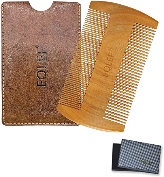 EQLEF® Beard Wood Comb Non Static Green Sandalwood Handmade Comb Moustache Comb Wood (9 cm)