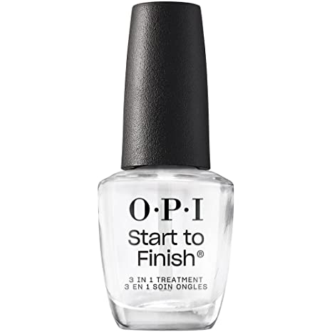 OPI Start to Finish, 3-in-1 Treatment, Base Coat, Top Coat, Nail Strengthener, Vitamin A & E, Vegan Formula, Long Lasting Shine, Up to 7 Days of Wear as Top Coat, Clear, 0.5 fl oz