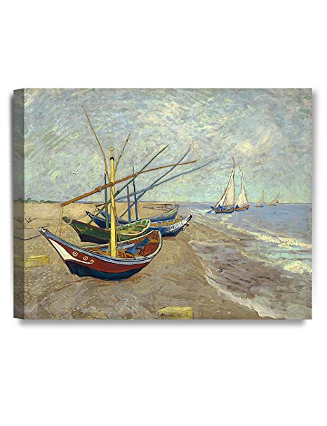 DECORARTS - Boats at Saintes Maire, Vincent Van Gogh Art Reproduction. Giclee Canvas Prints Wall Art for Home Decor 20x16