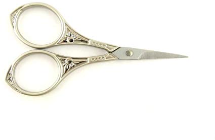 Antique Style Heirloom Craft Embroidery Scissors w/ Decorative Cast Handles Sun Motif - Brushed Nickel - BambooMN