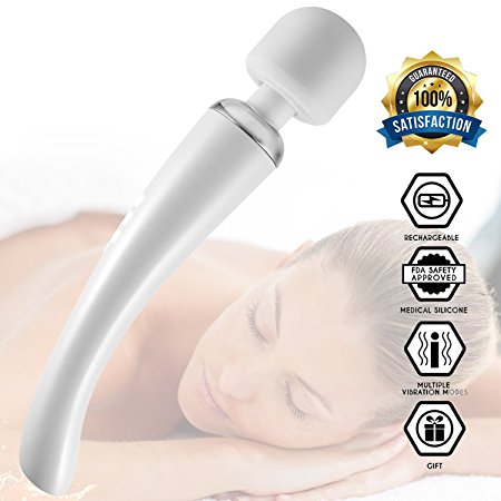 Wand Massager, James Love Therapeutic Cordless Personal Wand Massager Kit for Back Neck Shoulder Body Massage with 8 Powerful Speeds 20 Vibration Patterns Rechargeable Handheld (White)