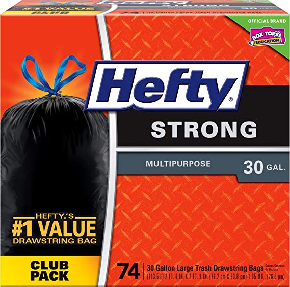 Hefty Strong Multipurpose Large Black Garbage Bags - 30 Gallon, 74 Count