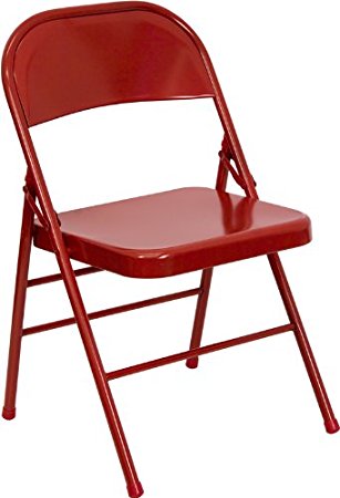 HERCULES Series Triple Braced & Double Hinged Red Metal Folding Chair