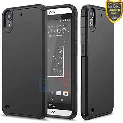HTC Desire 530 Case, HTC Desire 630 Case, ATUS -- Hybrid Dual Layer Hard Cover Silicone Skin Case with Tempered Glass Screen Protector and Stylus Pen (Black/ Black)