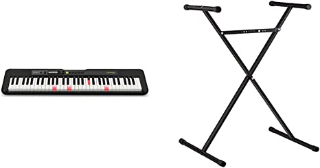 Casio LK-S250AD 61 Touch-Sensitive Key-Lighting Portable Electronic Keyboard in Black with Dance Music Mode with AC Adapter Included & ARST Keyboard Stand - Black