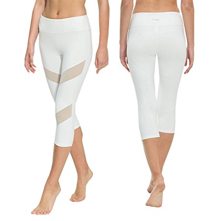 ONGASOFT Women's Yoga Mesh Capri Leggings Workout Pants Hidden Pocket Stretchy Fabric