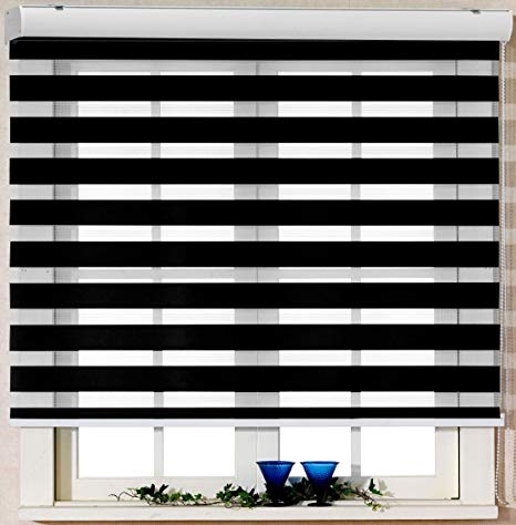 Foiresoft Custom Cut to Size, [Winsharp Basic, Black, W 62 x H 47 inch] Zebra Roller Blinds, Dual Layer Shades, Sheer or Privacy Light Control, Day and Night Window Drapes, 20 to 110 inch Wide