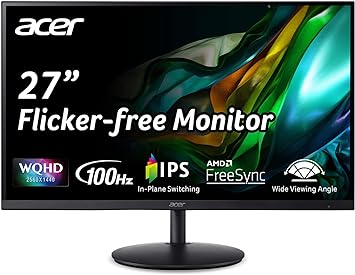 Acer SH272U Ebmiphux 27" WQHD 2560 x 1440 Home Office Ultra-Thin Monitor AMD FreeSync 1ms VRB 100Hz Zero Frame Height Adjustable Stand with Swivel & Tilt (USB Type-C & HDMI 1.4 Ports)