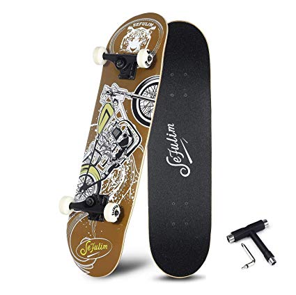 Sefulim 31"x8" Pro Complete Skateboard Skull Skateboard with Skate Tool Set for Kids, Boys, Girls, Youths, Beginners.