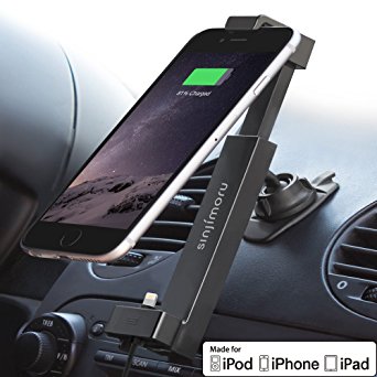 [Apple Certifed MFi] iPhone Car Mount, Sinjimoru® iPhone Car Holder for iPhone 6 / 6s / 6 Plus / 6s Plus / 5 / 5s / 5c including MFI Lightning Cable for Charging. Sinji Car Kit, iPhone MFI Package.