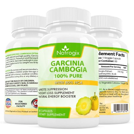 Natrogix 100% Pure Garcinia Cambogia Extract With HCA Highest Potency Garcinia Cambogia Weight Loss Fast Diet Pill with HCA BLAST Appetite Suppressant and Fat Burner Supplements (60 Capsules)